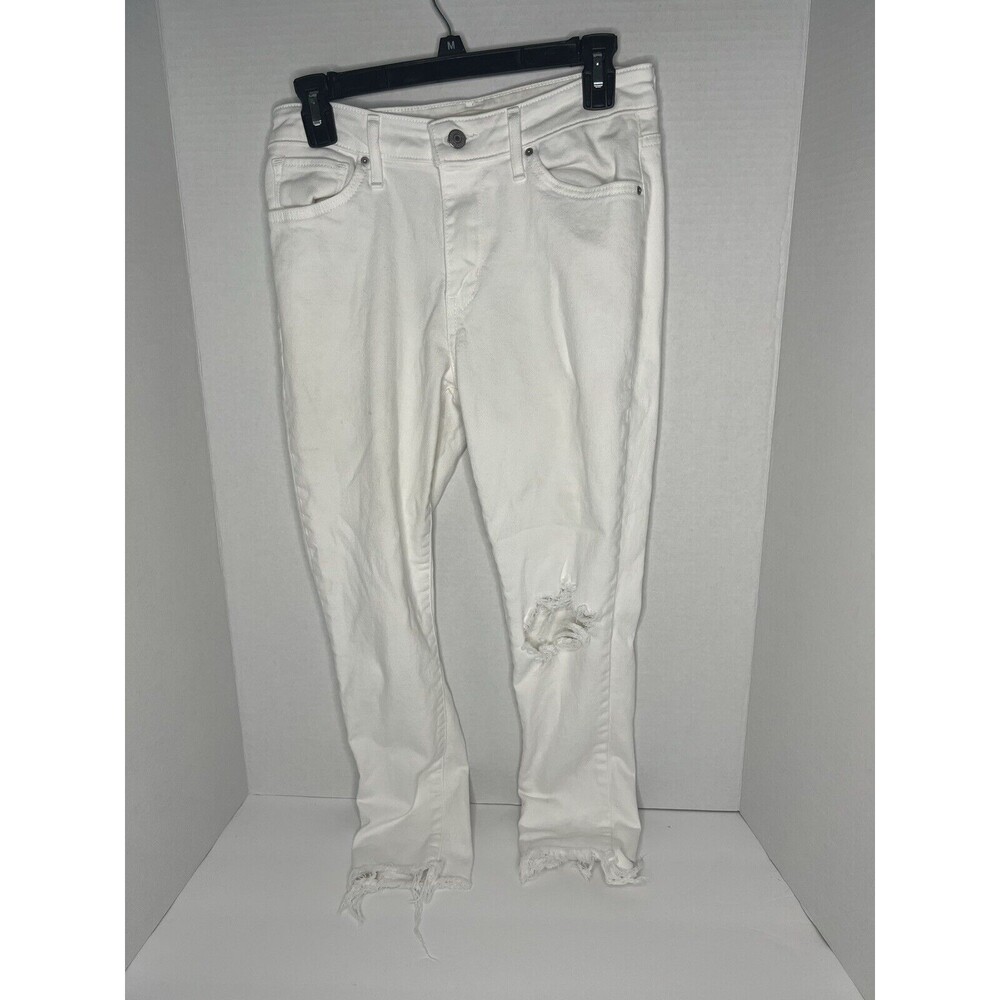 Levis 721 High Rise Skinny Womens Jeans 29 White Distressed Tattered Raw Hem